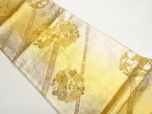 花輪・蝶・斜線・花唐草模様織出し暈し袋帯